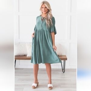 Kervology Teal Raw Hem A Line Midi Dress Size 3X Linen